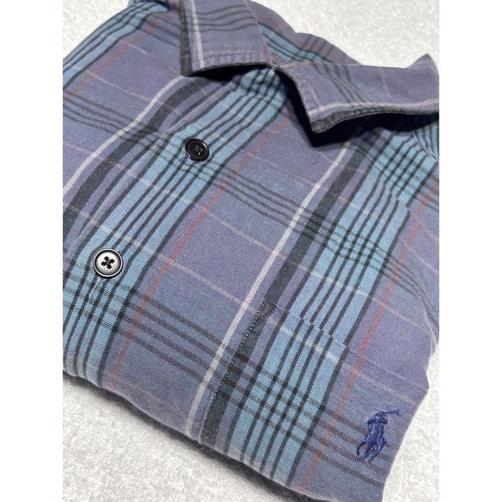 Polo Ralph Lauren Caldwell Shirt M Grey Teal Plaid Cotton Camp 90s VINTAGE MINT